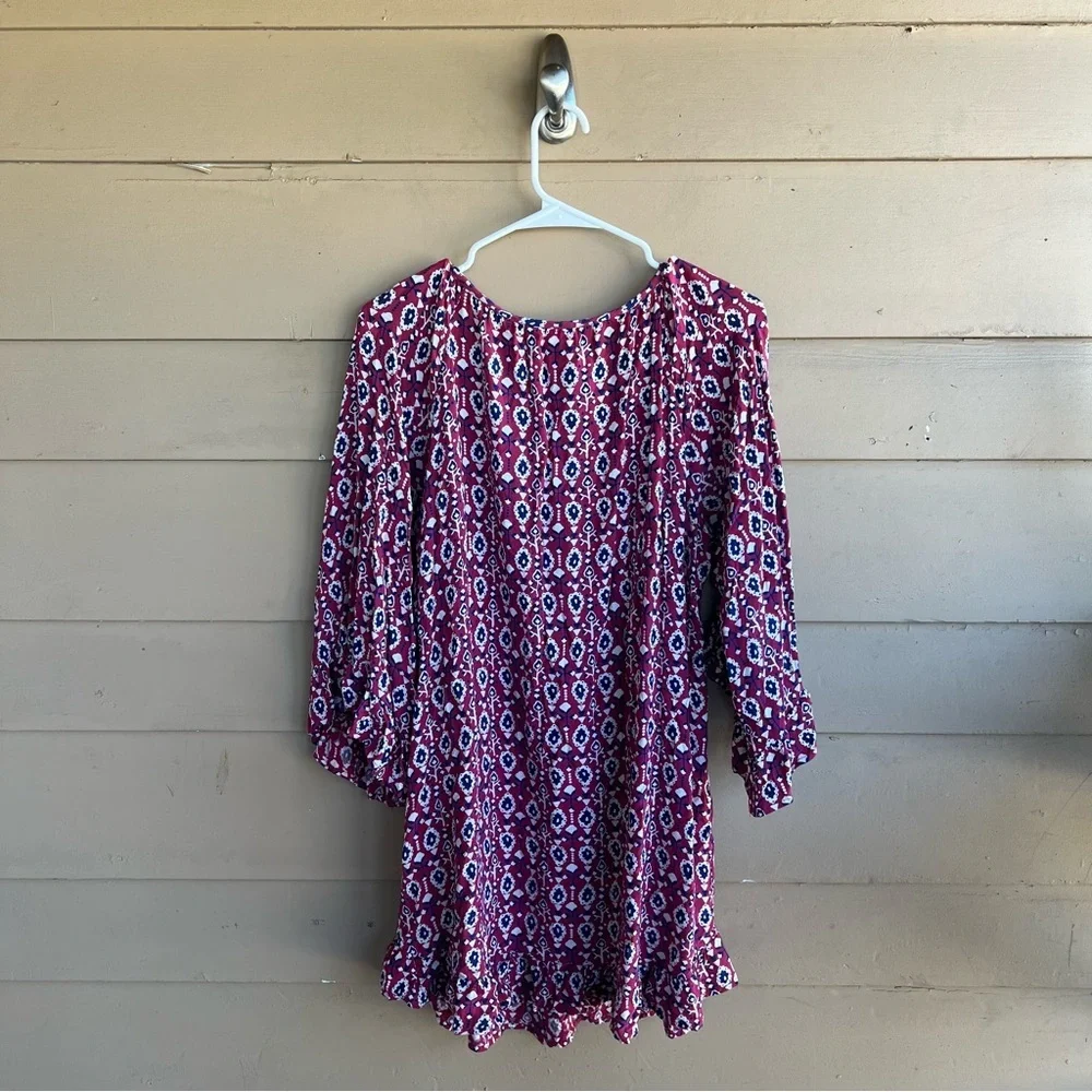Roxy Blackbird pink/maroon print tunic Mini dress - Size M Boho Beach Hippie - Picture 6 of 6
